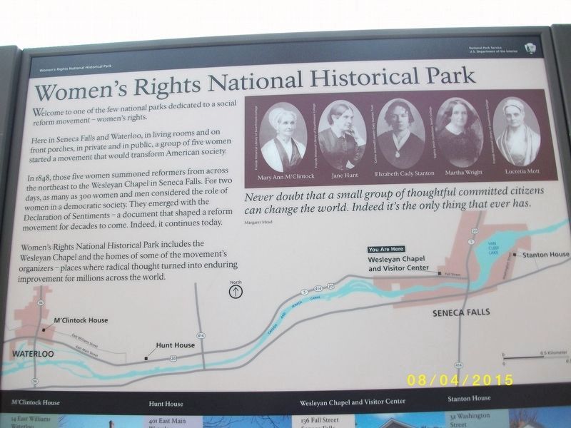 Women's Rights National Park Marker - closer view of upper half of marker. Click for full size. Women's Rights National Park Marker - closer view of upper half of marker image. Click for full size.