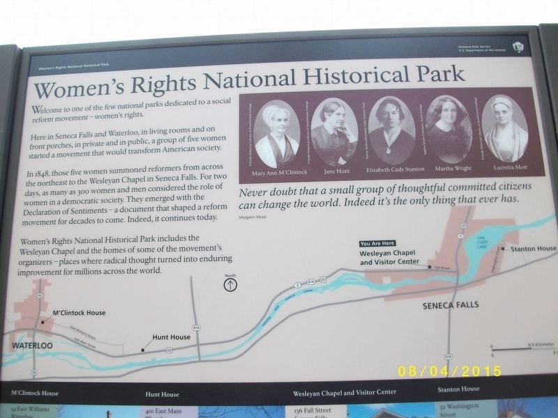 Women's Rights National Park Marker - closer view of upper half of marker image. Click for full size.