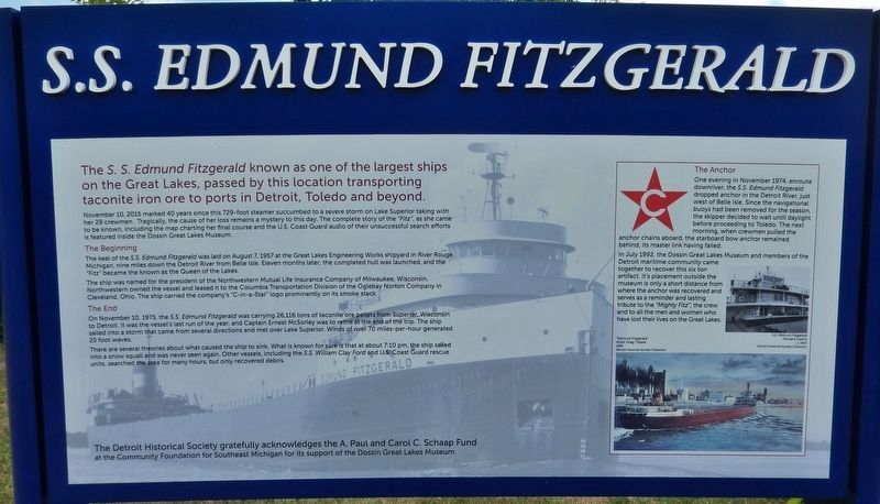 <i>S.S. Edmund Fitzgerald</i> Marker. Click for full size. <i>S.S. Edmund Fitzgerald</i> Marker image. Click for full size.
