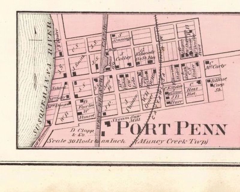 Map of Port Penn in <i>Atlas of Lycoming County, Pennsylvania</i>, 1873 image. Click for full size.
