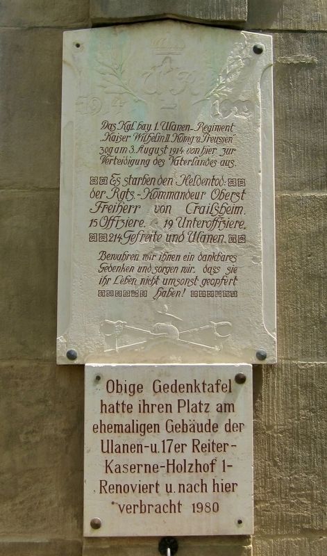 Kniglich Bayerisches 1. Ulanen-Regiment Denkmal / Royal Bavarian First Lancers Regiment Monument Marker image. Click for full size.