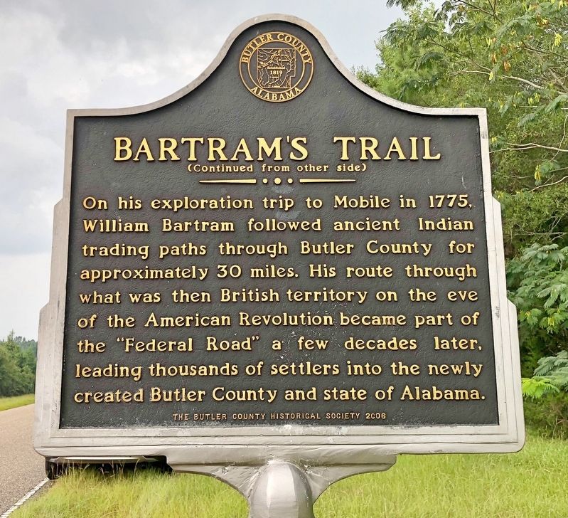 Bartram's Trail Marker (reverse) image. Click for full size.