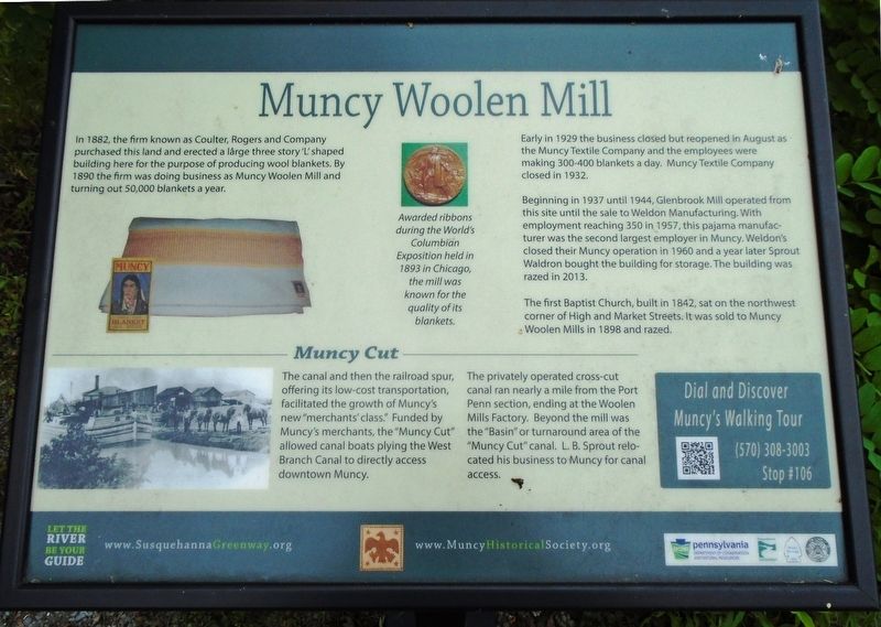 Muncy Woolen Mill Marker. Click for full size. Muncy Woolen Mill Marker image. Click for full size.