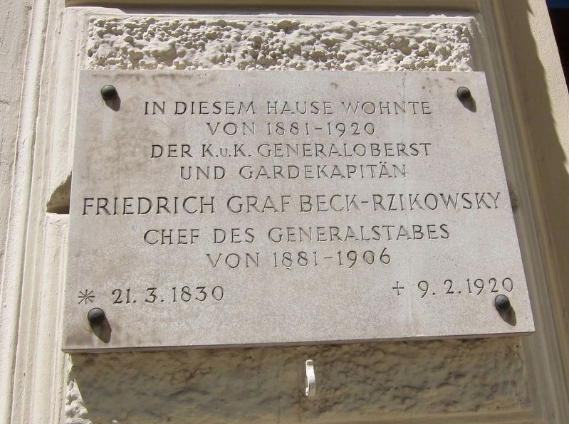General Friedrich Graf Beck-Rzikowsky Marker image. Click for full size.