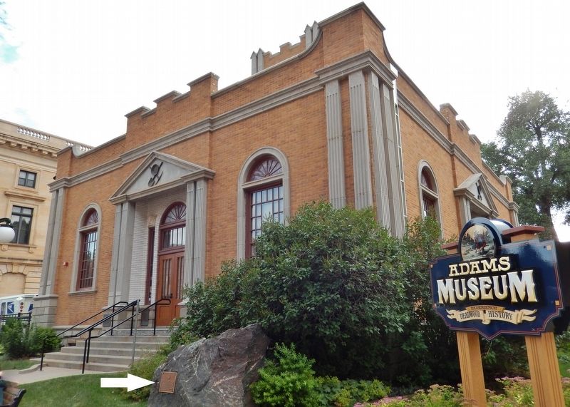 Black Hills Pioneers Marker (<i>wide view from sidewalk; Adams Memorial Hall Museum background</i>) image. Click for full size.