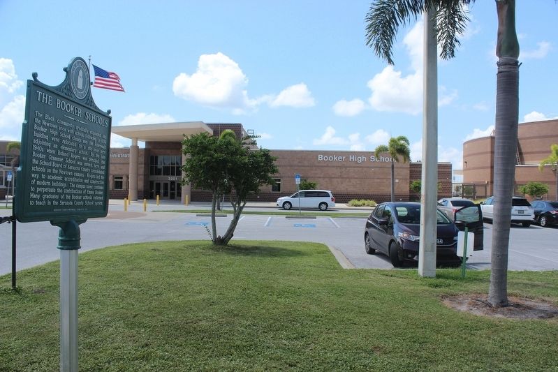 The Booker Schools Marker and school image. Click for full size.
