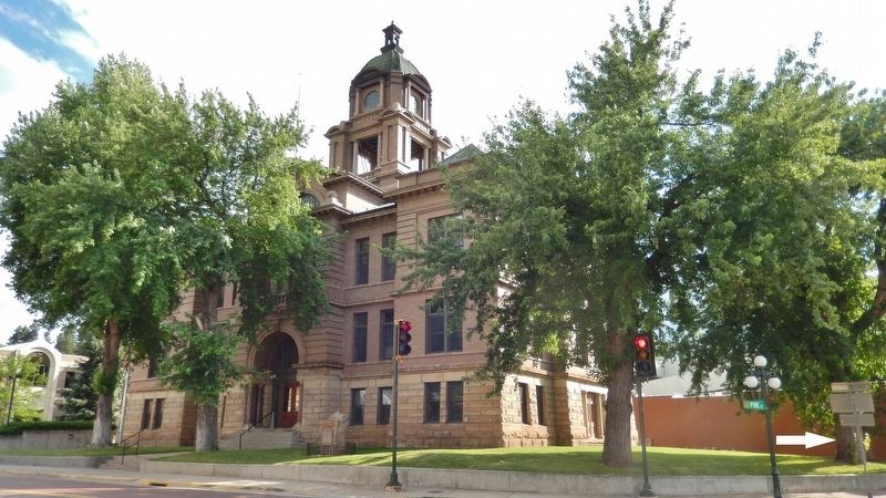 Lawrence County Courthouse (<i>wide view from Sherman St; marker located behind tree at right</i>) image. Click for full size.