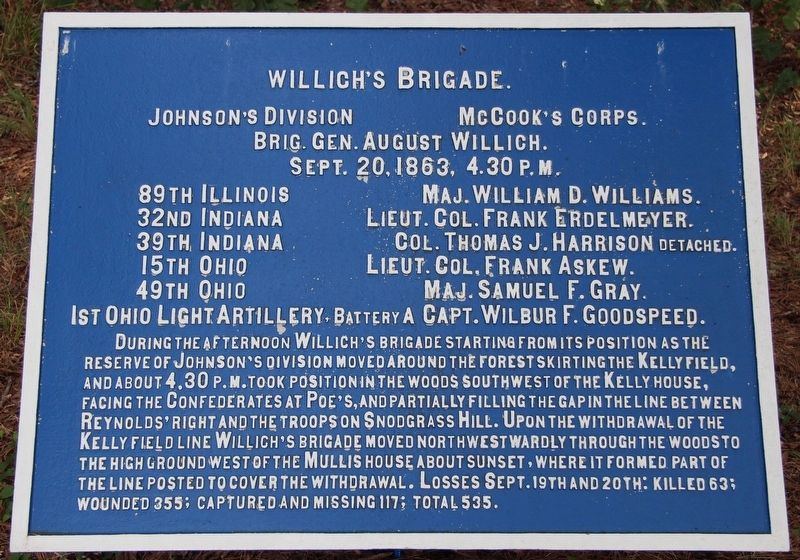 Willich's Brigade Marker image. Click for full size.