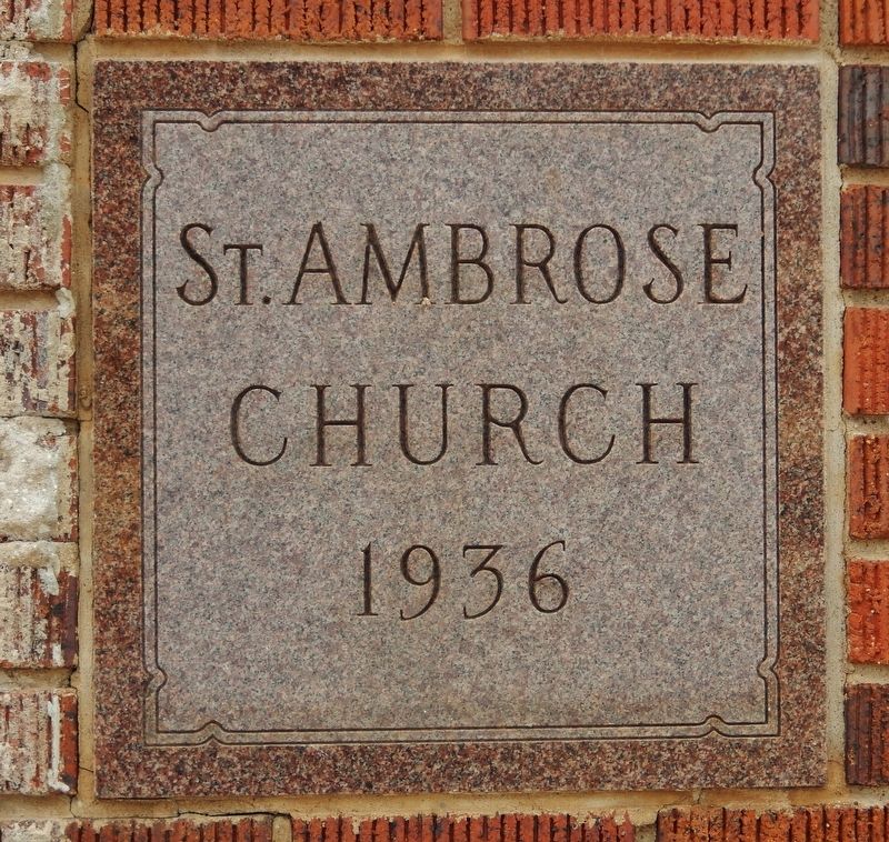 Saint Ambrose Parish 1936 Cornerstone (<i>located just right of the Main Street entrance</i>). Click for full size. Saint Ambrose Parish 1936 Cornerstone (<i>located just right of the Main Street entrance</i>) image. Click for full size.