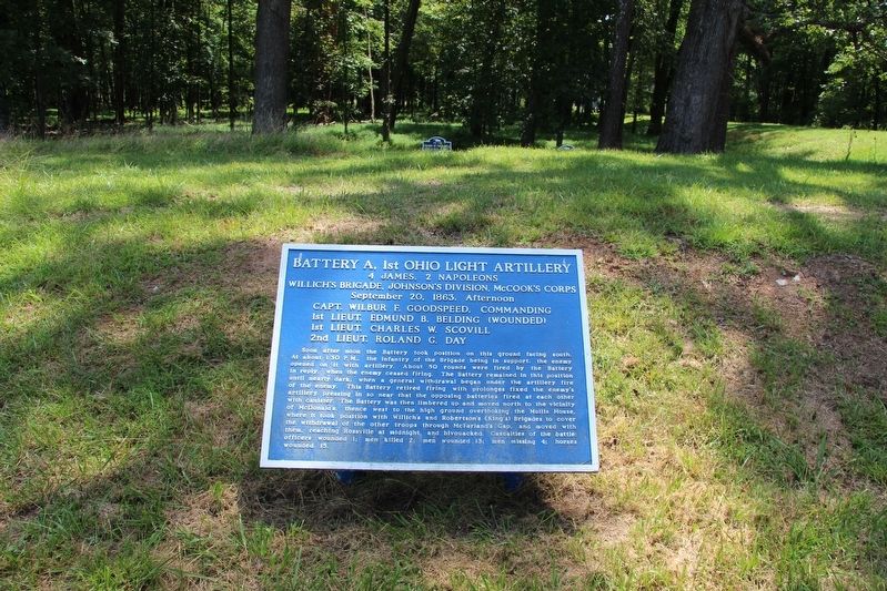 Battery A, 1st Ohio Light Artillery Marker. Click for full size. Battery A, 1st Ohio Light Artillery Marker image. Click for full size.