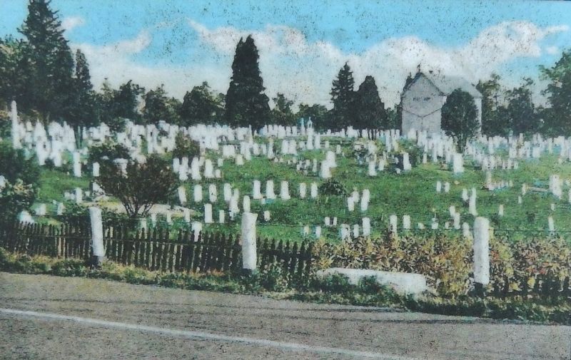 Marker detail: The Lincoln Highway (now the old section) bisects the cemetery image. Click for full size.