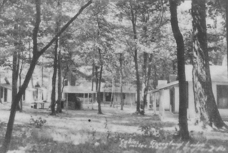 Marker detail: Closed for decades, Greenland lodge cabins were located 2 ½ miles west of Bedford. Click for full size. Marker detail: Closed for decades, Greenland lodge cabins were located 2 ½ miles west of Bedford image. Click for full size.
