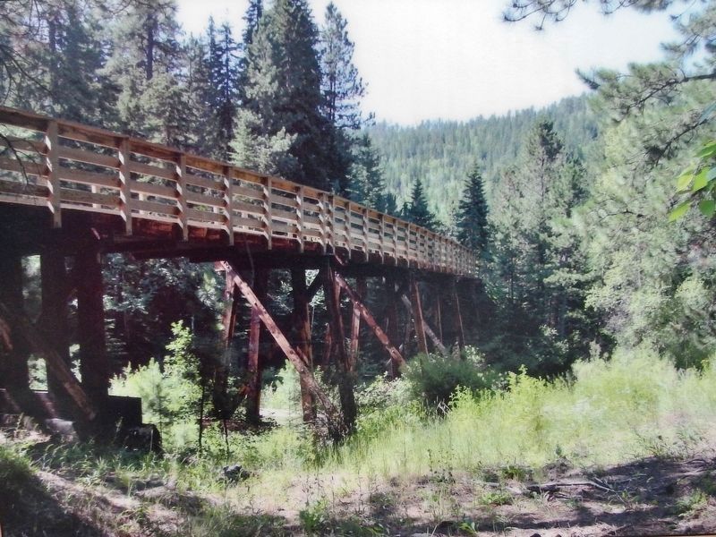 Marker detail: Wooden trestle bridge near Kirk Trailhead. Click for full size. Marker detail: Wooden trestle bridge near Kirk Trailhead image. Click for full size.
