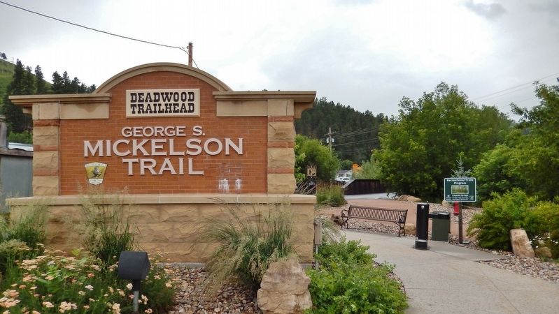 George S. Mickelson Deadwood Trailhead Sign (<i>located near marker</i>). Click for full size. George S. Mickelson Deadwood Trailhead Sign (<i>located near marker</i>) image. Click for full size.