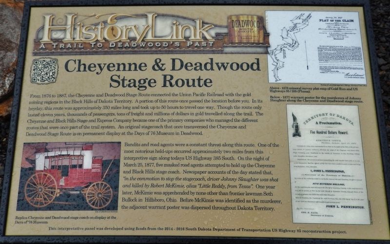 Cheyenne & Deadwood Stage Route Marker image. Click for full size.