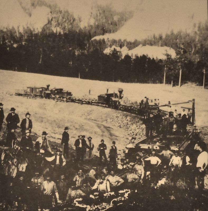 Marker detail: Building the railroad near Custer in 1889 image. Click for full size.