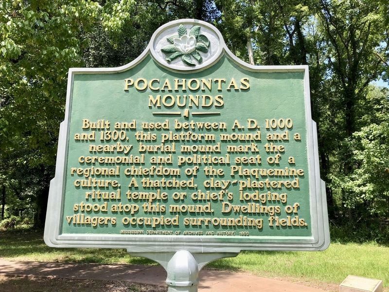 Pocahontas Mounds Marker in moved location, north of rest stop building. image. Click for full size.