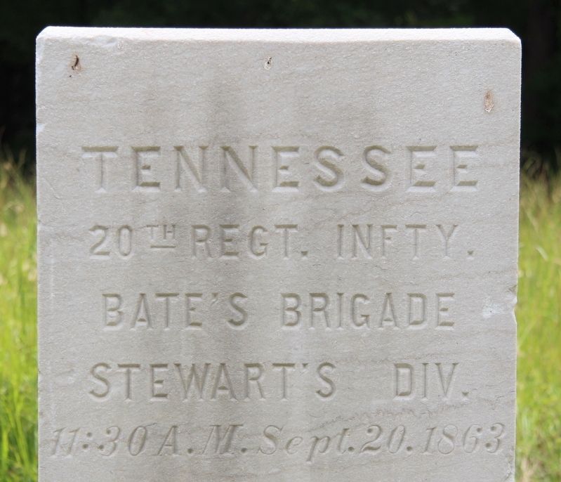 20th Tennessee Infantry Marker. Click for full size. 20th Tennessee Infantry Marker image. Click for full size.