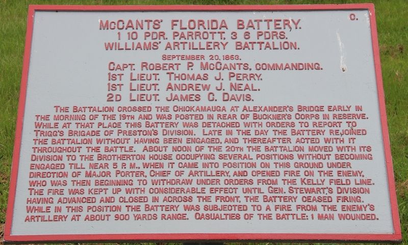 McCants' Florida Battery Marker. Click for full size. McCants' Florida Battery Marker image. Click for full size.