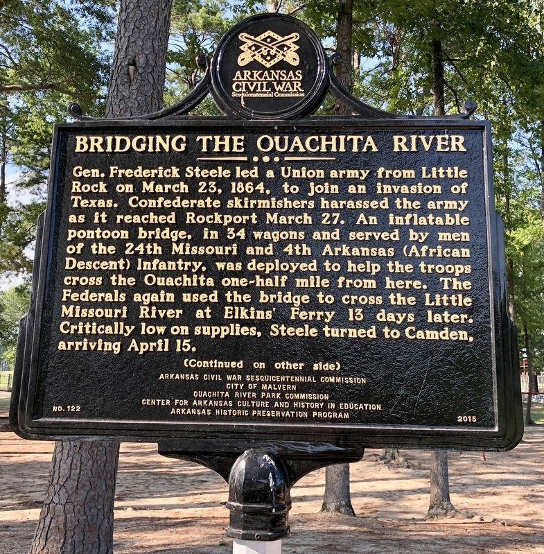 Bridging the Ouachita River Marker (front) image. Click for full size.