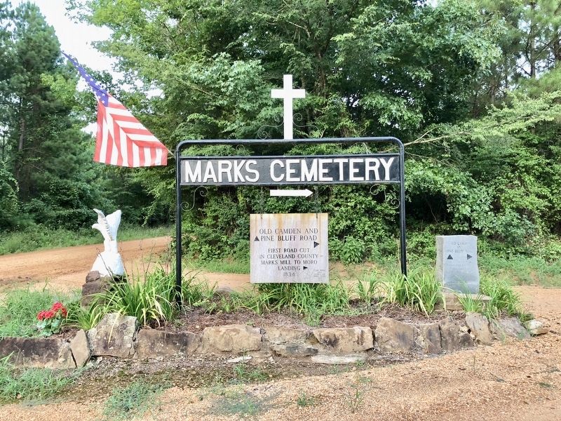 Cemetery sign located at corner of Marks Cemetery Road and Old Camden Road. image. Click for full size.