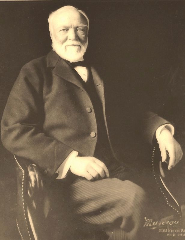 Marker detail: Portrait of Andrew Carnegie, 1835-1919 image. Click for full size.