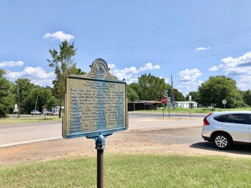 View from Center Point Marker south to intersection of U.S. 278 & AR-26. image. Click for full size.