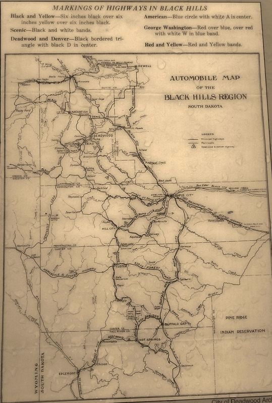 Marker detail: 1920 automobile tourist map of the Black Hills image. Click for full size.