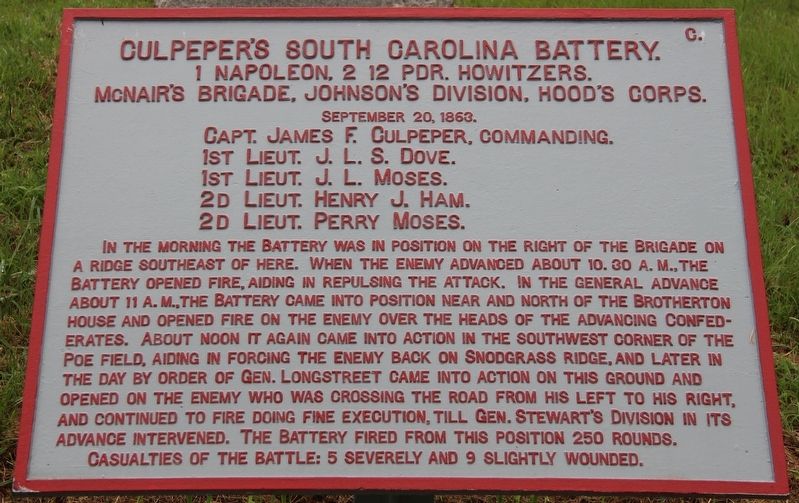 Culpepper's South Carolina Battery Marker. Click for full size. Culpepper's South Carolina Battery Marker image. Click for full size.