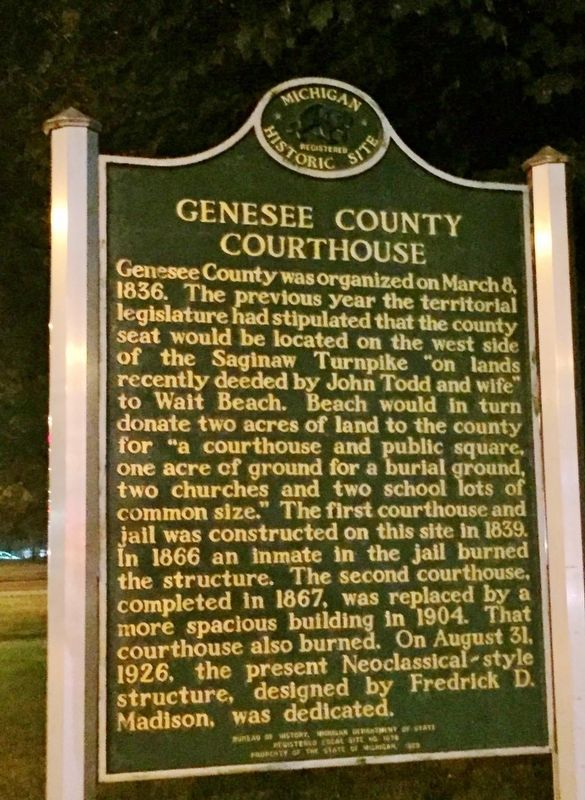 Genesee County Courthouse Marker image. Click for full size.
