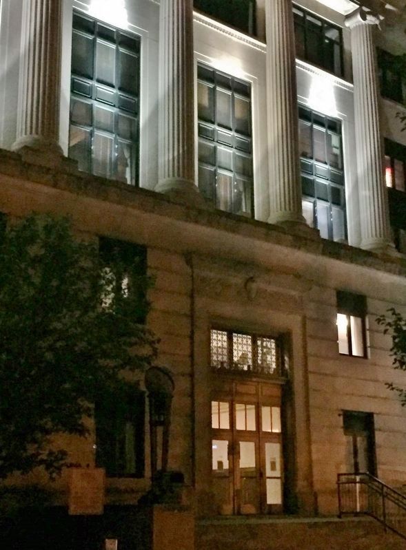 Genesee County Courthouse (<i>night view; east entrance</i>) image. Click for full size.