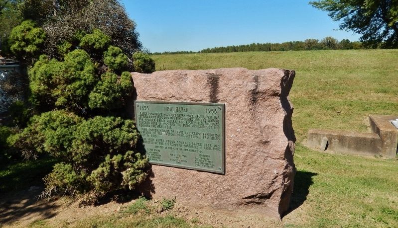 New Haven Marker (<i>wide view; New Haven Flood Control Levee in background</i>) image. Click for full size.