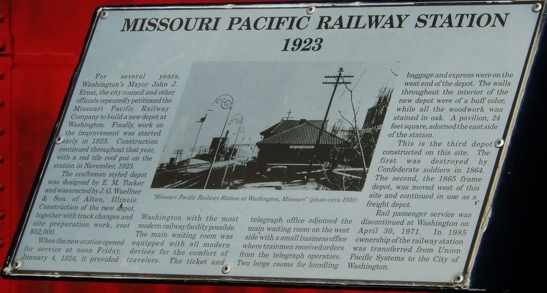 Missouri Pacific Railway Station Marker. Click for full size. Missouri Pacific Railway Station Marker image. Click for full size.