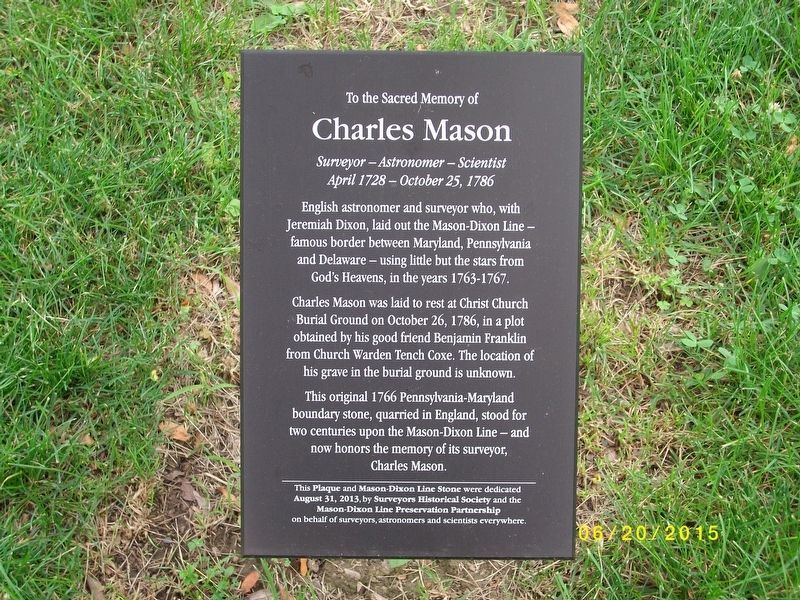 Charles Mason Marker. Click for full size. Charles Mason Marker image. Click for full size.