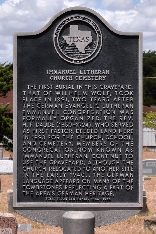 Immanuel Lutheran Church Cemetery Marker. Click for full size. Immanuel Lutheran Church Cemetery Marker image. Click for full size.