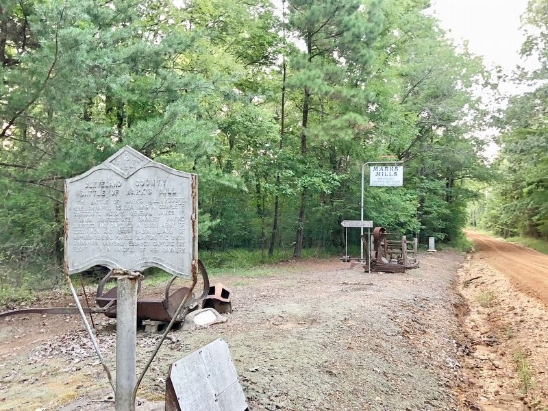 Cleveland County Battle of Mark's Mill Marker among items from the battle and area.. Click for full size. Cleveland County Battle of Mark's Mill Marker among items from the battle and area. image. Click for full size.