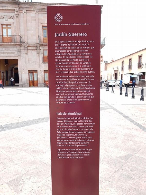 Jardn Guerrero / Municipal Palace Marker Spanish side image. Click for full size.