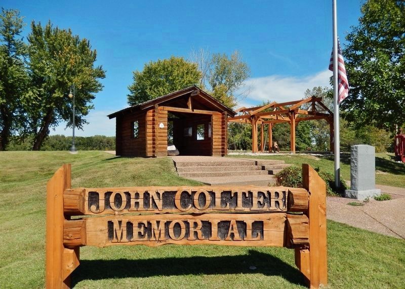 John Colter Memorial Park Sign (<i>marker located north side of park; near New Haven Levee</i>) image. Click for full size.