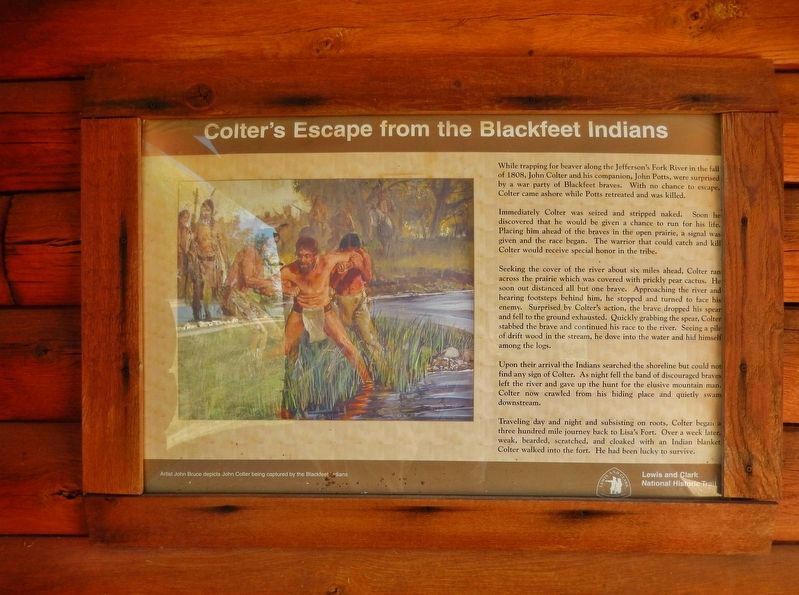 Colter's Escape from the Blackfeet Marker (<i>wide view; marker is mounted on kiosk wall</i>) image. Click for full size.