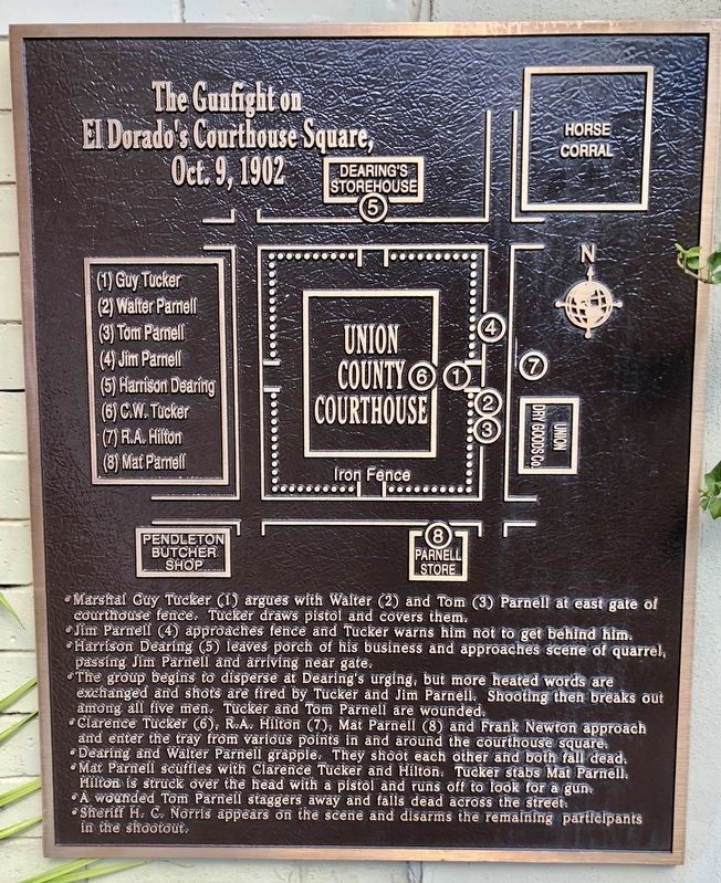 The Gunfight on El Dorado's Courthouse Square, Oct. 9, 1902 Marker. Click for full size. The Gunfight on El Dorado's Courthouse Square, Oct. 9, 1902 Marker image. Click for full size.
