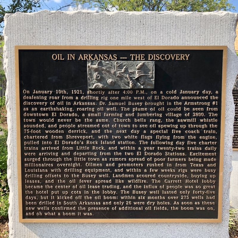Oil in Arkansas — The Discovery Marker image. Click for full size.