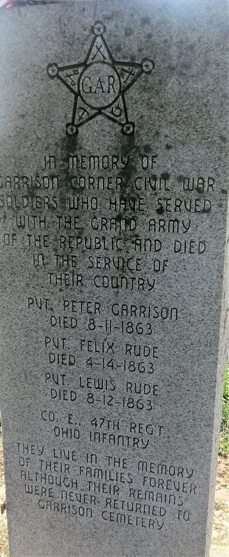Garrison Corner GAR Monument Marker. Click for full size. Garrison Corner GAR Monument Marker image. Click for full size.