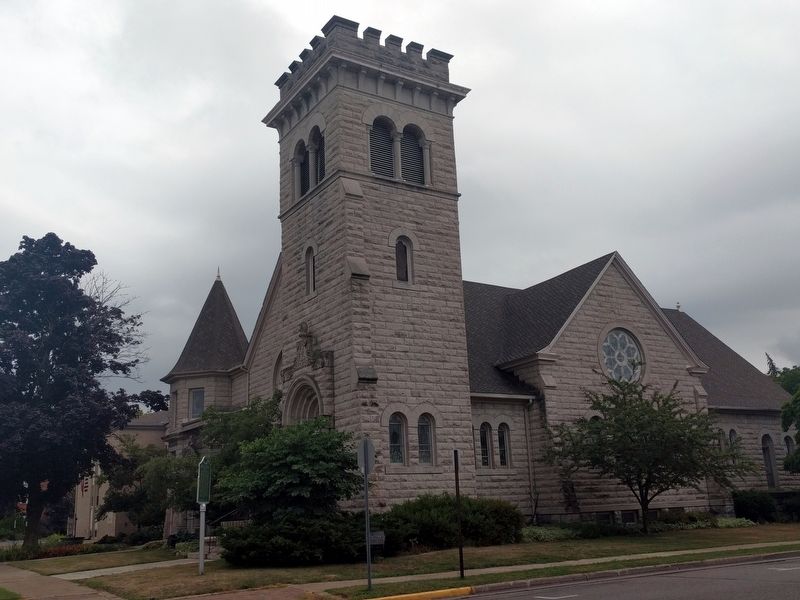 Lawrence Avenue Methodist Episcopal Church and Marker image. Click for full size.