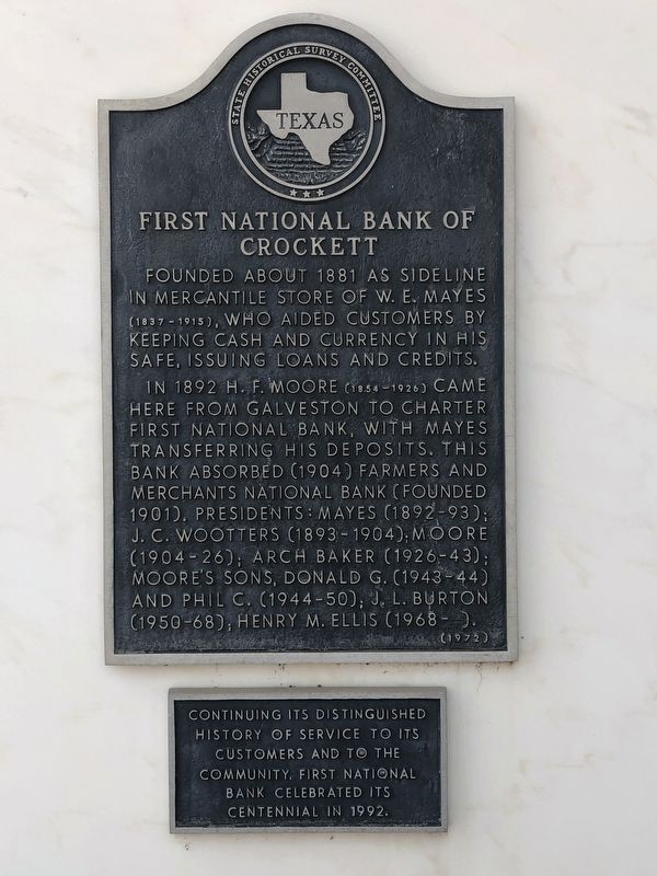 First National Bank of Crockett Marker image. Click for full size.