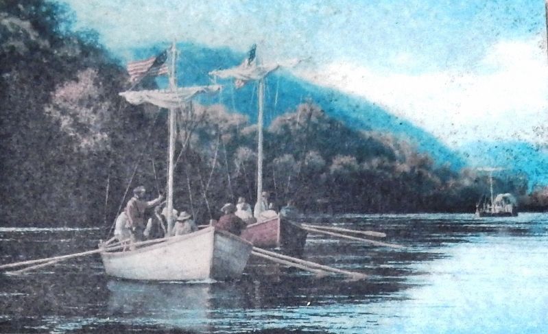 Marker detail: The boats and men of the Lewis and Clark Expedition on the Lower Missouri River image. Click for full size.