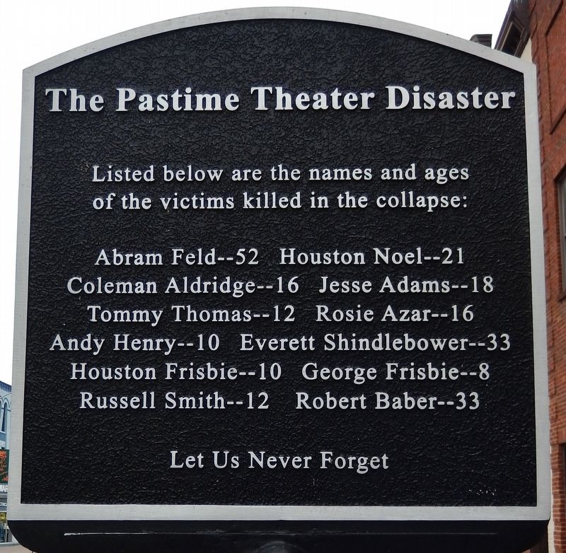 The Pastime Theater Disaster Marker (<i>side 2</i>) image. Click for full size.