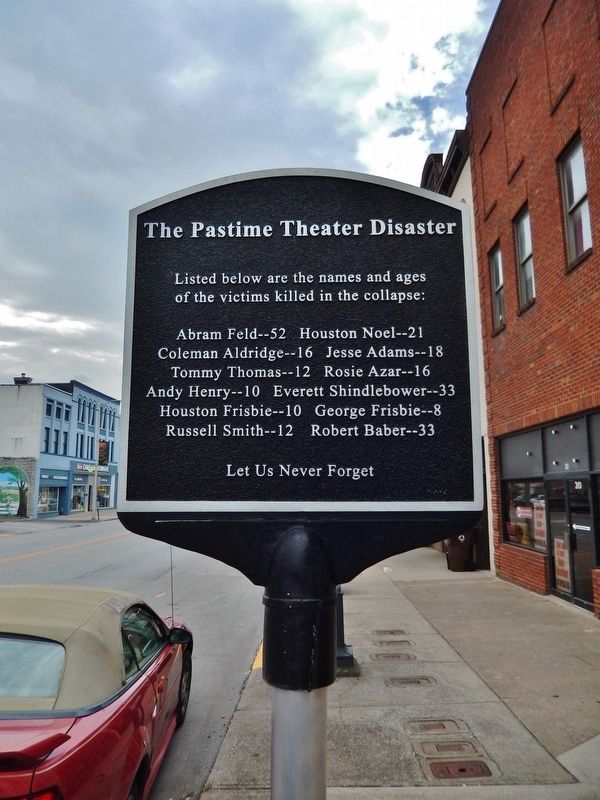 The Pastime Theater Disaster Marker (<i>tall view</i>) image. Click for full size.