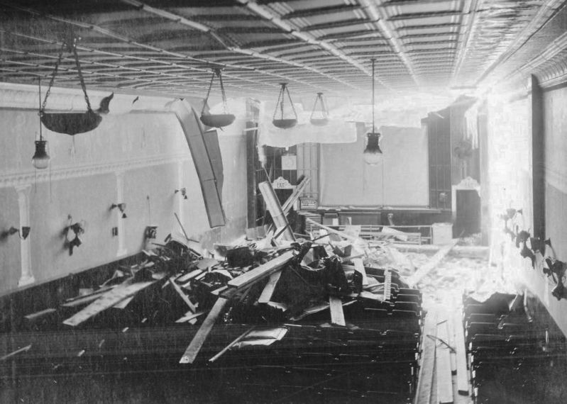 Marker detail: Interior of the theatre as it stood after the roof collapse that killed 11 people image. Click for full size.