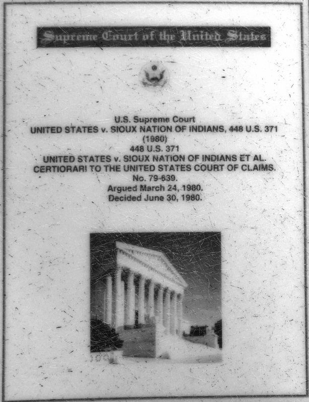 Marker detail: United States v. Sioux Nation of Indians. Click for full size. Marker detail: United States v. Sioux Nation of Indians image. Click for full size.