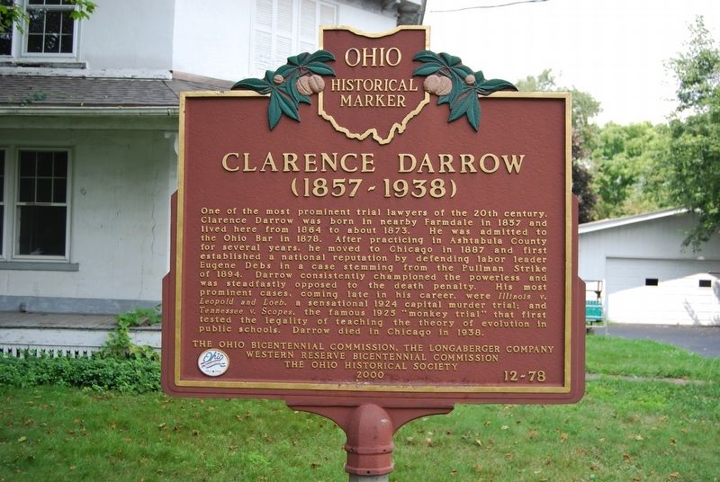 Clarence Darrow (1857-1938) Marker. Click for full size. Clarence Darrow (1857-1938) Marker image. Click for full size.